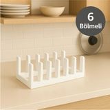 Mikasso 6 Bölmeli Tabak Tencere Kapağı Düzenleyici Plastik 20 x 20 Beyaz Tr