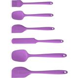 Mikasso 6 Lı Silikon Fırça Spatula Servis Takımı Yanmaz Yapışmaz Fırçası Kaşık Bıçak Spatula Seti - Mor Sili