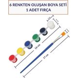Mikasso 6 Renkli Boya Seti ve Fırça | Çocuklar Için Ahşap Boyama ve Hobi Etkinlik Malzemesi Çok Renkli