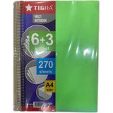 Mikasso 6+3 Bölmeli Defter 270 Yp Yeşil Sert Spiralli Kareli Büyük Boy Yeşil Okul Defterleri A4 240 Yaprak - Çok Renkli