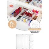 Mikasso 6'lı Çekmece Içi - Dolap Içi Banyo Makyaj Takı Düzenleyici Organizer Plastik 100 x 100 Beyaz