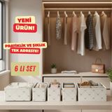 Mikasso 6'lı Fiyonk Çekmece Dolap Içi Düzenleyici Saklama Kutusu Raf Set Bebek Odası Banyo Organizer Kumaş B - Çok Renkli