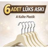Mikasso 6'lı Set Lüks Kıyafet Askısı Askılığı Askı Ahşap Görünümlü Plastik A Kalite Elbise Plastik Beyaz Cn