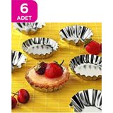 Mikasso 6'lı Tartolet Kek Kalıbı Büyük Boy Metal Büyük Tartolet Muffin Kek Cupcake Kurabiye Tart Kalıbı Meta