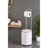 Mikasso 7 Litre Banyo Mutfak Çöp Kovası Metal Standlı Tuvalet Wc Kağıtlık Seti Metal Beyaz - Çok Renkli