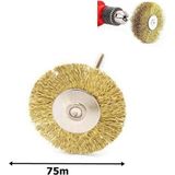 Mikasso 75 mm Prinç Kaplı Çelik Yuvarlak Pimli Saçaklı Parlatma Fırçası Tel Fırça Pas Boya Sökücü