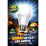 Mikasso 7W 630 Lümen Şarjlı LED Ampul Beyaz Işık %85 Tasarruflu LED Ampul Tr 8 Saat Kesintisiz E27 Duy