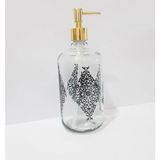 Mikasso 800 ml Cam Sıvı Sabunluk Desenli Büyük Boy Sabunluk Cam Siyah - Çok Renkli