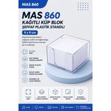 Mikasso 860 Kağıtlı Kısa Boy Küp Blok Şeffaf Plastik Standlı (9 x 9 Cm, 500 Yaprak) Küp Not Kağıdı - Çok Renkli