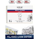 Mikasso 95 gr Multitechnic Eskiz Çizim Defteri - A4 Karton Spiralli Çizgisiz 40 Yaprak Büyük Boy Beyaz Resim - Çok Renkli
