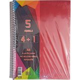 Mikasso A4 Boy 4+1 Ayraçlı Defter Dersane Defteri (4 Kareli 1 Çizgili )125 Yaprak Udep Kırmızı Sert Spiralli - Çok Renkli