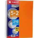 Mikasso A4 Plastik Kapak 5+2 Ayraçlı 210 Yaprak Spiralli Defter Sert Spiralli Kareli Büyük Boy Çok Renkli Ok