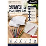 Mikasso A5 Premium Düzenleme Seti 100 Yaprak Çizgisiz 4 Delikli Kağıt + 25 Poşet Dosya + 8 Renk Ince Uçlu Tü - Çok Renkli