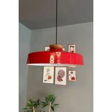 Mikasso Açe Kırmızı Tekli Tabak Ahşap Başlık Avize Retro Sarkıt Ofis Showroom Salon Mutfak Avizeleri Metal 1 - Çok Renkli