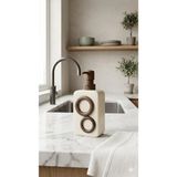 Mikasso Ahşap Detaylı Seramik Sıvı Sabunluk - Minimalist Mutfak ve Banyo Aksesuarı - Krem Seramik Krem - Çok Renkli