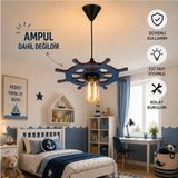 Mikasso Ahşap Doğal Dümen Avize Ahşap 1 E27 Mavi Bebek / Çocuk Odası - Çok Renkli