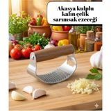 Mikasso Ahşap Ergonomik Saplı Kalın Çelik Profesyonel Sarımsak Ezeceği Çelik