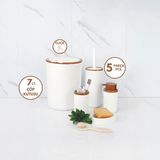 Mikasso Ahşap Görünümlü Beyaz 5 Parça Banyo Seti -Kostas Serisi- Banyonuza Estetik Katın Plastik Beyaz - Çok Renkli