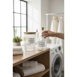 Mikasso Ahşap Kapaklı Oval Çizgili Deterjan Kavanozu 2200ML-YUMUŞATICI Şişesi 1000ML Plastik Beyaz - Çok Renkli