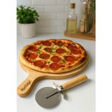 Mikasso Ahşap Saplı Çelik Bıçaklı Pizza Kesici | Pizza Ruleti Ahşap