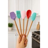 Mikasso Ahşap Saplı Mini 5 Li Spatula Seti Silikon Çok Renkli
