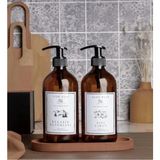 Mikasso Ahşap Standlı 500ML Amber Cam Sabunluk Set Mutfak Sabunluk Set Cam Kahverengi - Çok Renkli