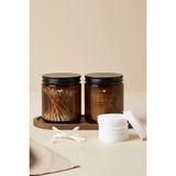 Mikasso Ahşap Standlı Amber Cam Banyo Organizer Seti – Cotton Buds & Cotton Pads Yazılı – 2'li Set / 250 ml - Çok Renkli