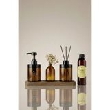 Mikasso Ahşap Stantlı Amber Cam Sabunluk, Diffuser, Oda Kokusu ve Vazolu Dekoratif Banyo Seti 220 ml Cam Kah - Çok Renkli