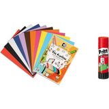 Mikasso Alex 10LU 25X35 Fon Kartonu ve 43 gr Pritt Stick Yapıştırıcı - Çok Renkli