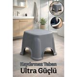 Mikasso Altı Lastikli Kaymaz Lüx Kare Strong Çok Amaçlı Beyaz Banyo Taburesi Gri Plastik - Çok Renkli
