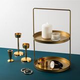 Mikasso Altın Gold Dekoratif Metal 2 Katlı Kulplu Sunum Tepsisi Mutfak Banyo Düzenleyici ORGANIZER,GED-006-B - Çok Renkli