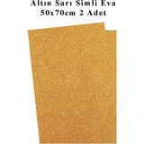 Mikasso Altın Sarı Gold Simli Eva 50X70 cm 2 Adet Simli Eva Süngeri Okul Kreş Anasınıfı Elişi Etkinlikleri - Çok Renkli