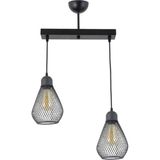 Mikasso Ampul Model Siyah Ferforje Modern Sarkıt Avize Metal 2 E27 Siyah Salon / Oturma Odası - Çok Renkli