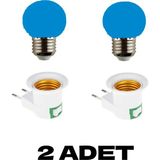 Mikasso Anahtarlı Fişli Duy + 1 W Mavi Renkli E27 Duy LED Ampul 2 Adet