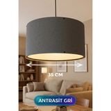Mikasso Antrasit Gri Kumaş Başlıklı Sarkıt Avize 35 cm Mega Boy Kumaş 1 E27 Gri Salon / Oturma Odası - Çok Renkli