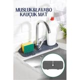 Mikasso Antrasit Renk-Oluklu Silikon Su Tutucu Düzenleyici Kaydırmaz Lavabo Musluk Matı Silikon Gri