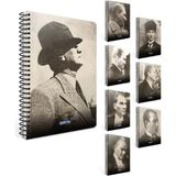 Mikasso Atatürk A4 100 Yaprak Çizgili Sert Kapak Spiralli Defter Karton Spiralli Kareli Orta Boy Beyaz Konse - Çok Renkli