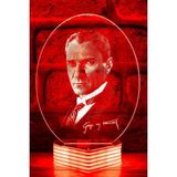 Mikasso Atatürk Hediyesi Lamba, Atatürk Silueti Dekoratif Aydınlatma Cam Kırmızı - Çok Renkli