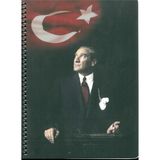 Mikasso Atatürk ve Bayrak Spiralli Def. 80 YAP.16X22 Kareli Karton Kap. Karton Spiralli Kareli Orta Boy Çok - Çok Renkli
