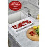 Mikasso Ayarlanabilir Sürgülü Lavabo Süzgeci, Sebze Meyve Yıkama ve Kurutmalık/beyaz Plastik
