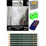 Mikasso Aydınger Kağıdı A3 83 gr 25'li 1 Paket Eskiz Kağıdı Fatih Dereceli Kalem Hamur Silgi Sınav Silgisi K - Çok Renkli