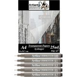 Mikasso Aydınger Kağıdı A4 83 gr 25'li 1 Paket Eskiz Kağıdı Artline Teknik Çizim Kalemi Drawing System 5 Ade - Çok Renkli