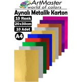 Mikasso Aynalı Metalik Fon Kartonu 20X30 cm 10 Renk 1 Paket Dekoratif Pırıltılı Folyo Kağıt Okul Sınıf Renkl - Çok Renkli