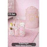 Mikasso Baby Torbalı Sepet Bebek Kıyafet & Oyuncak Depolama Kutusu Baby Bakım Çantası 2'li Set Tekstil Pembe - Çok Renkli