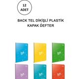 Mikasso Back Tel Dikişli Plastik Kapak Defter A5 60 Yaprak Çizgili Karton Düz Çizgili Orta Boy Yeşil Okul De - Çok Renkli