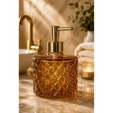 Mikasso Bal Kristal Cam Sıvı Sabunluk - Bal •• Banyo & Mutfak Için Tezgah Üstü Lavabo Bulaşık Gold Detaylı M - Çok Renkli