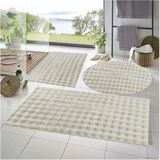 Mikasso Balat Halı 3' Lü Kaymaz Taban Bubble Peluş Banyo Paspası Krem 50X50(YUVARLAK)-50X50 ve 50X70 Polyest - Çok Renkli