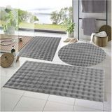 Mikasso Balat Halı 3'lü Kaymaz Taban Bubble Peluş Banyo Paspası Açık Gri 50X50(YUVARLAK)-50X50 ve 50X70 Poly - Çok Renkli