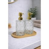 Mikasso Bambu Altlıklı Cam Sıvı Sabunluk Set 2 Adet 350 ml | Çok Amaçlı Kullanım Cam Beyaz - Çok Renkli
