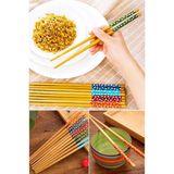 Mikasso Bambu Chopstick 10 Parça Ahşap Desenli Çin Çubuğu Tekrar Kullanılabilir Bambu Çok Renkli